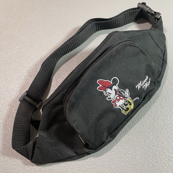 DISNEY Minnie Mouse Fanny Waist Pack Black Embroidered Zipper Pockets Adjustable - Picture 1 of 7
